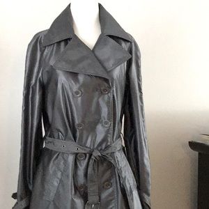 Silvery gray 3/4 length trench coat